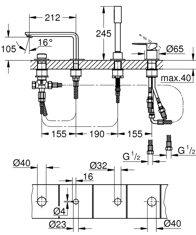 Grohe Lineare Dört Delikli Küvet Bataryası - 19577Al1 - 5