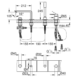 Grohe Lineare Dört Delikli Küvet Bataryası - 19577EN1 - 2