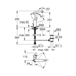 Grohe Lineare Tek Kumandalı Lavabo Bataryası 1/2