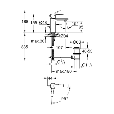 Grohe Lineare Tek Kumandalı Lavabo Bataryası 1/2