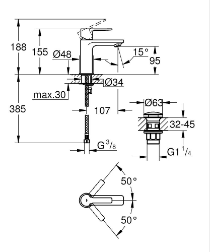 Grohe Lineare Tek Kumandalı Lavabo Bataryası 1/2