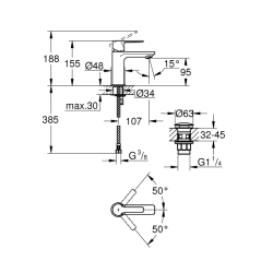 Grohe Lineare Tek Kumandalı Lavabo Bataryası 1/2