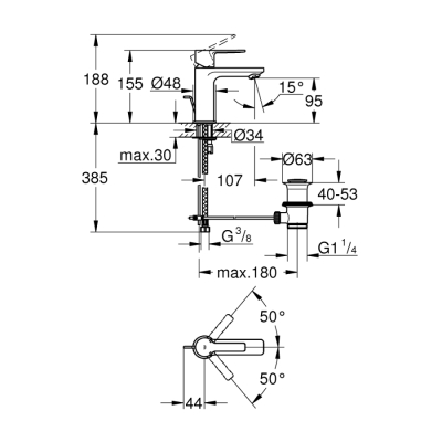 Grohe Lineare Tek Kumandalı Lavabo Bataryası 1/2