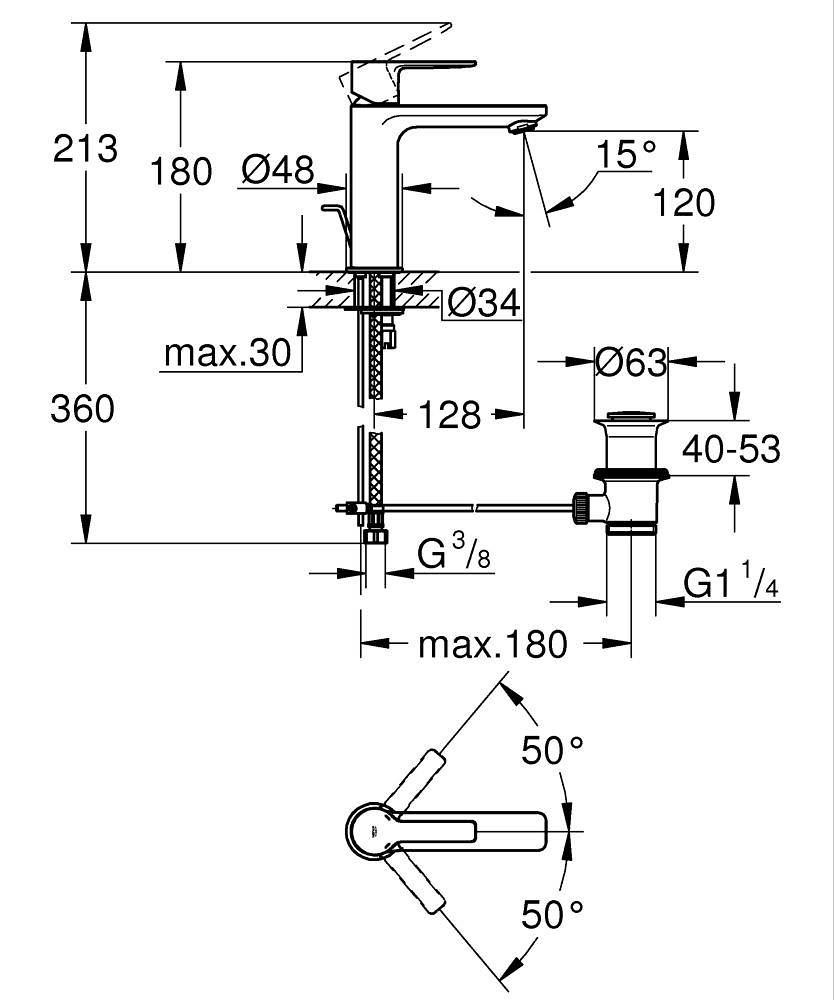 Grohe Lineare Tek Kumandalı Lavabo Bataryası
S-Boyut - 32114Dc1 - 5