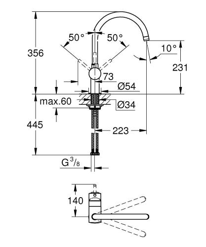 Grohe Minta Tek Kumandalı Eviye Bataryası - 32917Dl0 - 4
