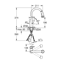 Grohe Parkfield Tek Kumandalı Eviye Bataryası - 30215001 - 2