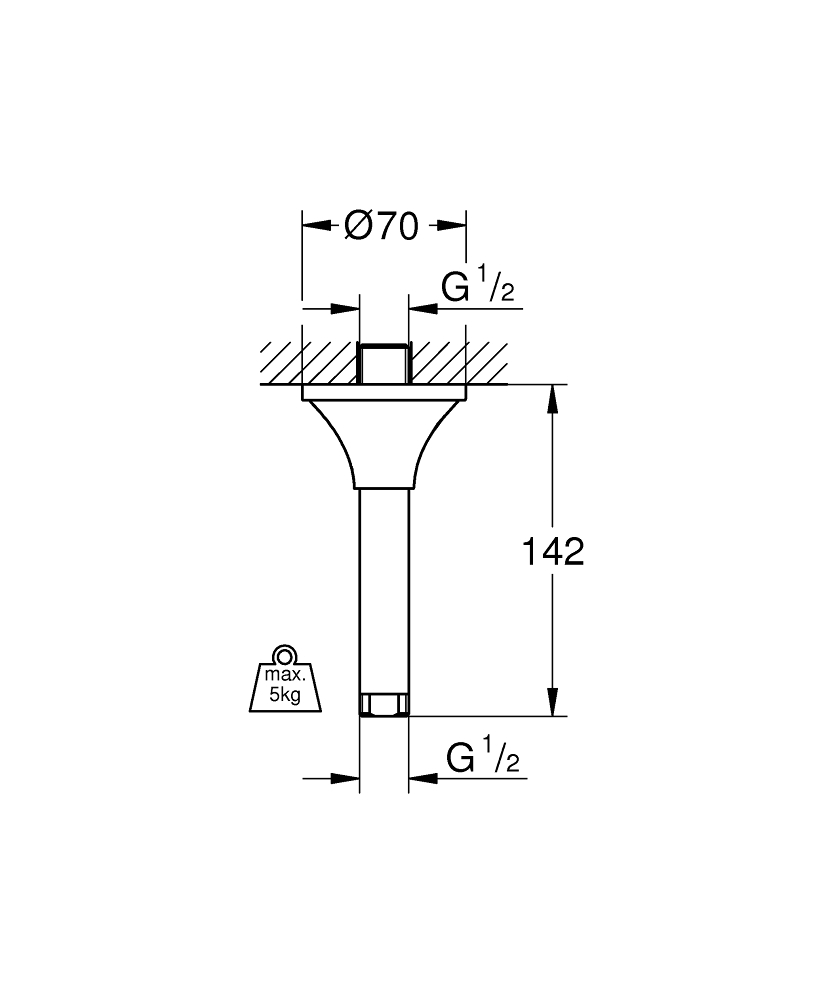 Grohe Rainshower Grandera Tavandan Duş Başlığı İniş Borusu, 142 mm - 26899000 - 3