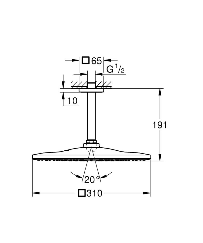 Grohe Rainshower Mono 310 Cube Tepe Duşu Seti 142 Mm, Tek Akışlı - 26566000 - 3