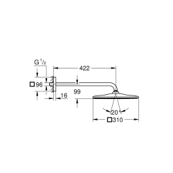 Grohe Rainshower Mono 310 Cube Tepe Duşu Seti 422 Mm, Tek Akışlı - 26563000 - 2