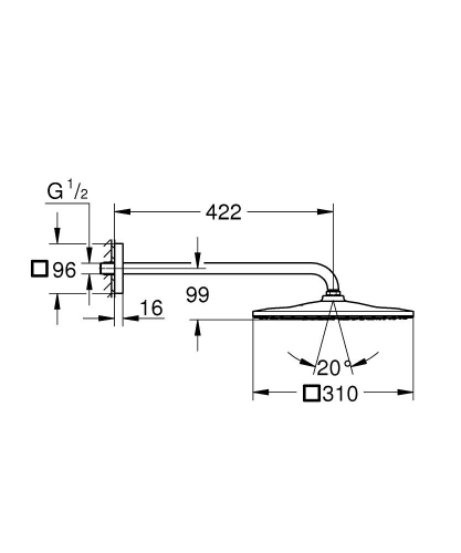 Grohe Rainshower Mono 310 Cube Tepe Duşu Seti 422 Mm, Tek Akışlı - 26564Al0 - 3