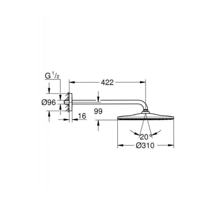 Grohe Rainshower Mono 310 Tepe duşu seti 422 mm, tek akışlı (22121KF0) - 5