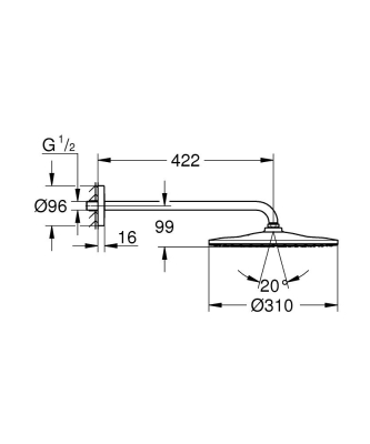 Grohe Rainshower Mono 310 Tepe duşu seti 422 mm, tek akışlı (22121KF0) - 2