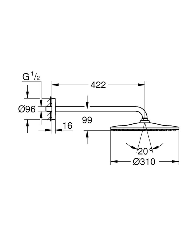 Grohe Rainshower Mono 310 Tepe Duşu Seti 422 Mm, Tek Akışlı - 26557000 - 3