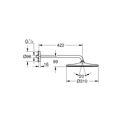 Grohe Rainshower Mono 310 Tepe Duşu Seti 422 Mm, Tek Akışlı - 26558000 - 2