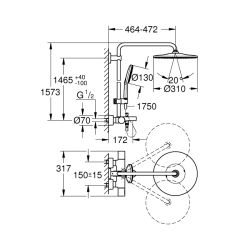 Grohe Rainshower Smartactive 310 Duvara Monte Termostatik Banyo Bataryalı Duş Sistemi - 26657000 - 1