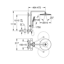 Grohe Rainshower Smartactive 310 Duvara Monte Termostatik Bataryalı Duş Sistemi - 26648000 