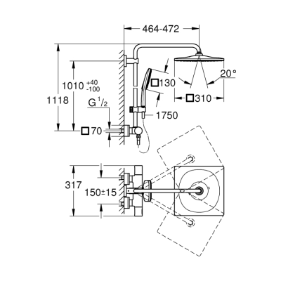 Grohe Rainshower Smartactive 310 Duvara Monte Termostatik Bataryalı Duş Sistemi - 26652000 - 1