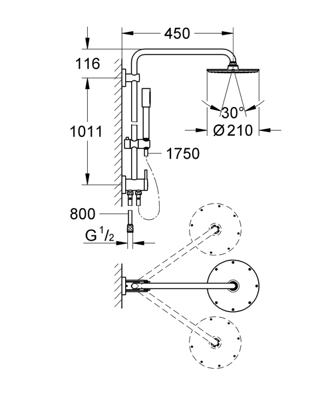 Grohe Rainshower System 210 Duvara Monte Yön Değiştiricili Duş Sistemi - 27058000 - 3