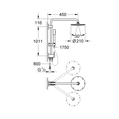 Grohe Rainshower System 210 Duvara Monte Yön Değiştiricili Duş Sistemi - 27058000 - 2