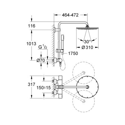 Grohe Rainshower System 310 Duvara Monte Termostatik Bataryalı Duş Sistemi - 27966000 - 2