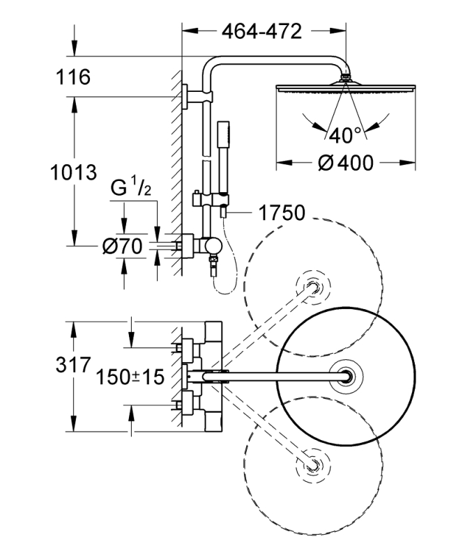 Grohe Rainshower System 400 Duvara Monte Termostatik Bataryalı Duş Sistemi - 27174001 - 3