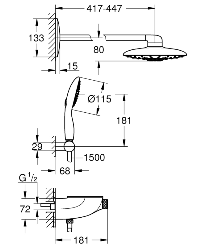 Grohe Rainshower System Smartcontrol Duo 360 Termostatik Yarı Ankastre Duş Bataryası - 26443000 - 3