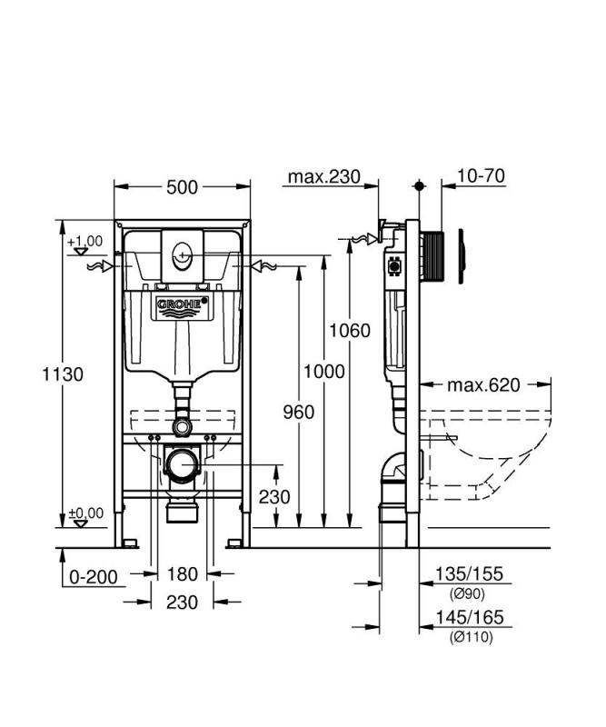 Grohe Rapid Sl 3'Ü 1 Arada Wc Gömme Rezervuar Seti, 1.13 M Montaj Yüksekliği - 38721001 - 3