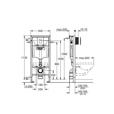 Grohe Rapid Sl 3'Ü 1 Arada Wc Gömme Rezervuar Seti, 1.13 M Montaj Yüksekliği - 38772001 - 2