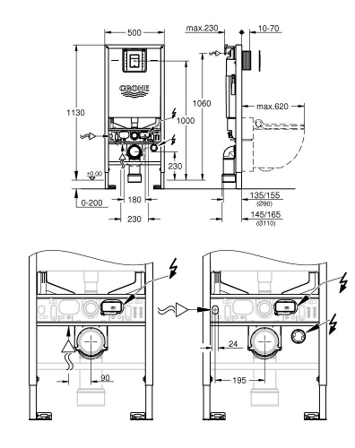 Grohe Rapid Slx 3'Ü 1 Arada Wc Gömme Rezervuar Seti, 1.13 M Montaj Yüksekliği - 39603000 - 3