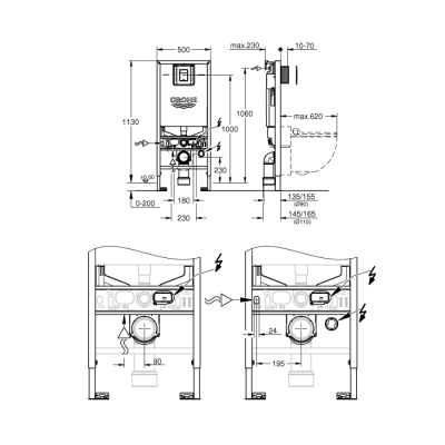 Grohe Rapid Slx 3'Ü 1 Arada Wc Gömme Rezervuar Seti, 1.13 M Montaj Yüksekliği - 39603000 - 2