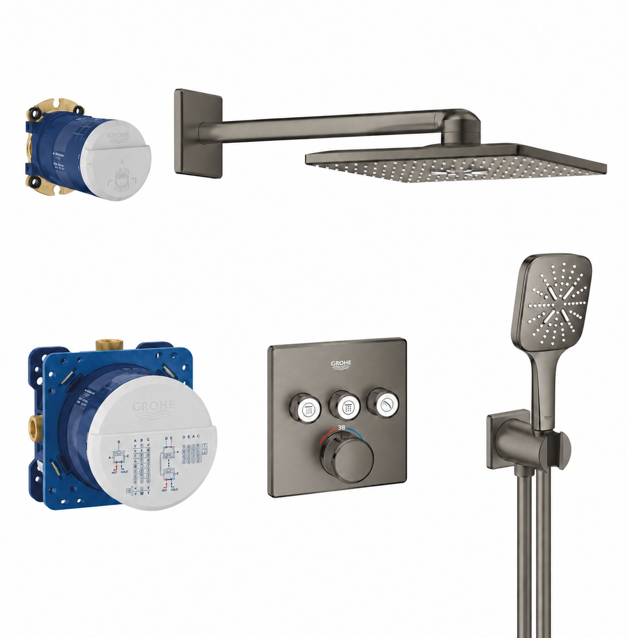 Grohe Smart Control Termostatik Ankastre Banyo Bataryası Seti İ Fırçalanmış Antracit - GROHE