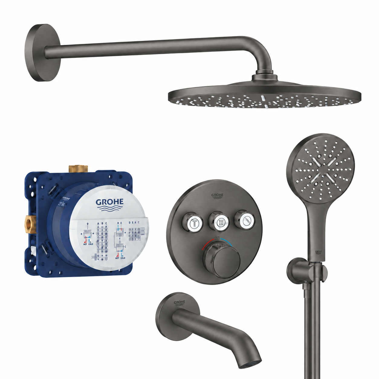 GROHE SMARTCONTROL THM TRIMSET ROUND 3SC HARD GR Seti Fırçalı Grafit - 1