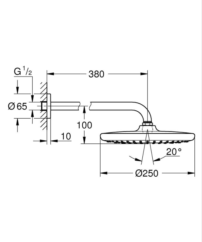 Grohe Tempesta 250 Tepe Duşu Seti 380 Mm, Tek Akışlı - 26668000 - 5