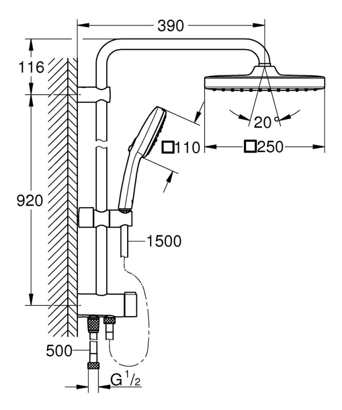 Grohe Tempesta Cosmopolitan System 250 Cube Duvar Bağlantılı, Divertörlü Duş Sistemi - 26694001 - 4