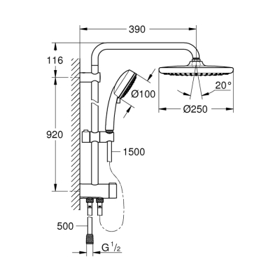 Grohe Tempesta Cosmopolitan System 250 Duvar Bağlantılı, Divertörlü Duş Sistemi - 26675000 - 2