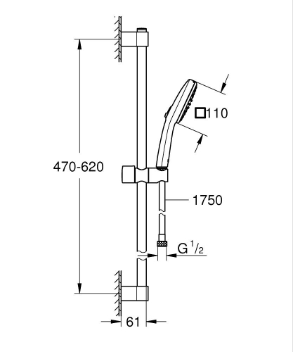 Grohe Tempesta Cube 110 Shower Rail Set 2 Sprays (Rain, Jet) (267482433) - 4
