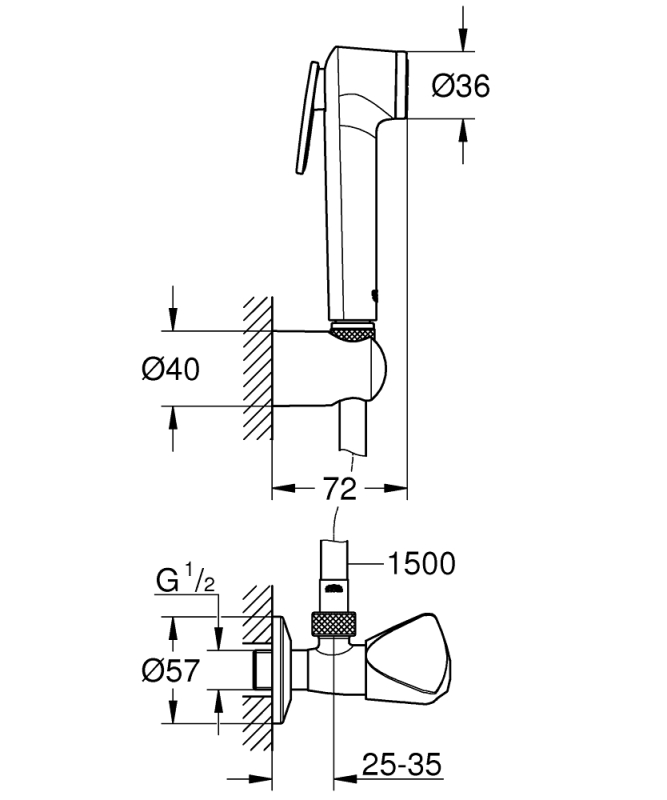 Grohe Tempesta-F Taharet Spreyi 30 Duvardan Askılı Set 1 Akışlı, Ara Musluk İle Birlikte - 26357000 - 3