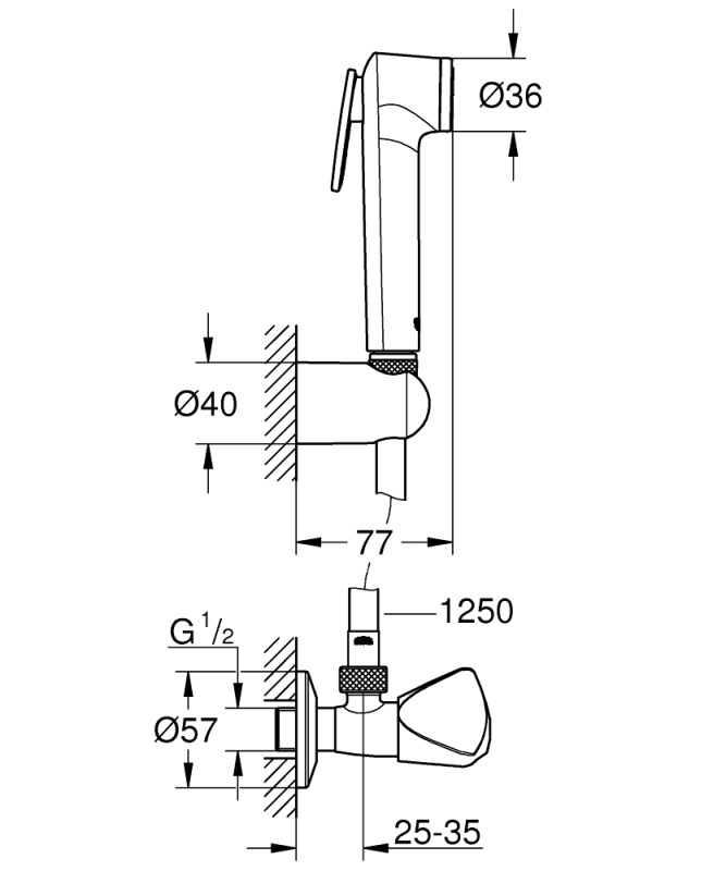 Grohe Tempesta-F Taharet Spreyi 30 Duvardan Askılı Set 1 Akışlı, Ara Musluk İle Birlikte - 27514001 - 3