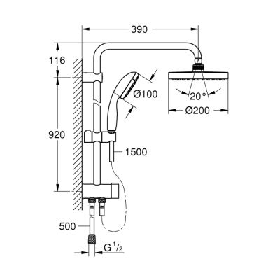 Grohe Tempesta Sistem 200 Duvar Bağlantılı, Divertörlü Duş Sistemi - 26452001 - 2