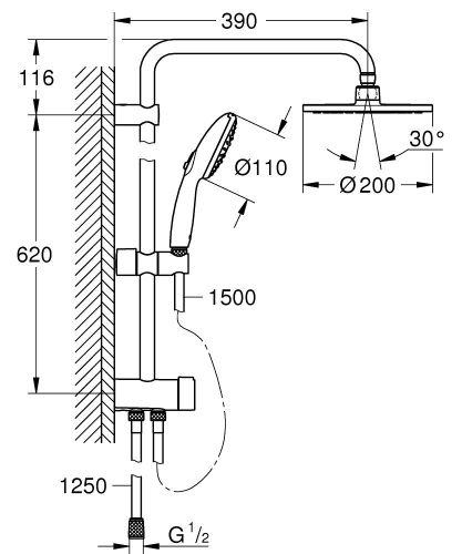 Grohe Tempesta Sistem Duvar Bağlantılı, Divertörlü Duş Sistemi - 27389003 - 4