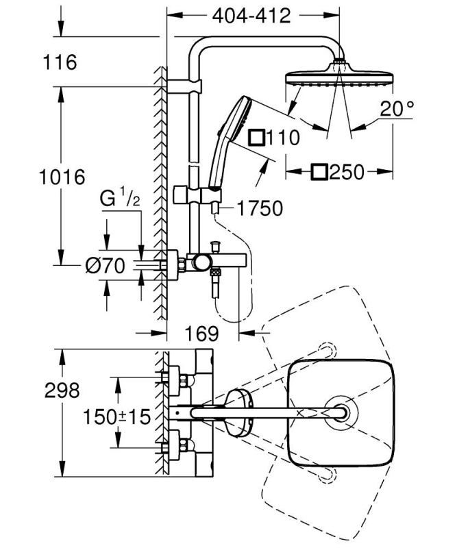 Grohe Tempesta System 250 Cube Duvara Monte Termostatik Bataryalı Duş Sistemi - 26975001 - 4