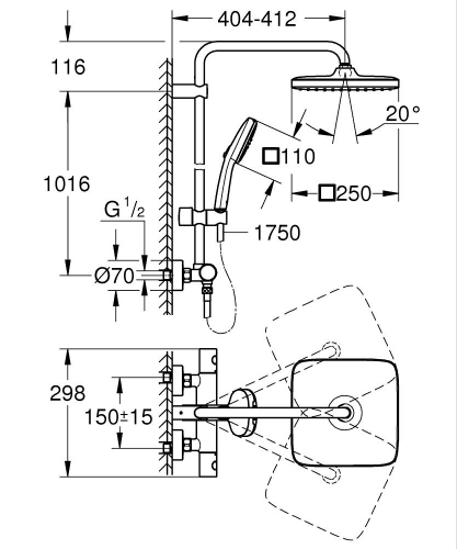 Grohe Tempesta System 250 Cube Duvara Monte Termostatik Bataryalı Duş Sistemi Mat Siyah - 266892431 - 4