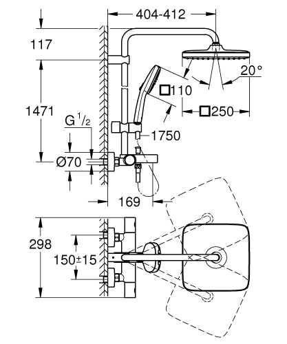 Grohe Tempesta System 250 Cube Duvara Monte Termostatik Bataryalı Duş Sistemi Mat Siyah - 266912431 - 4