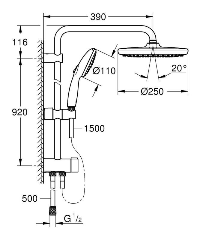 Grohe Tempesta System 250 Duvar bağlantılı, divertörlü duş sistemi - 26979001 - 4