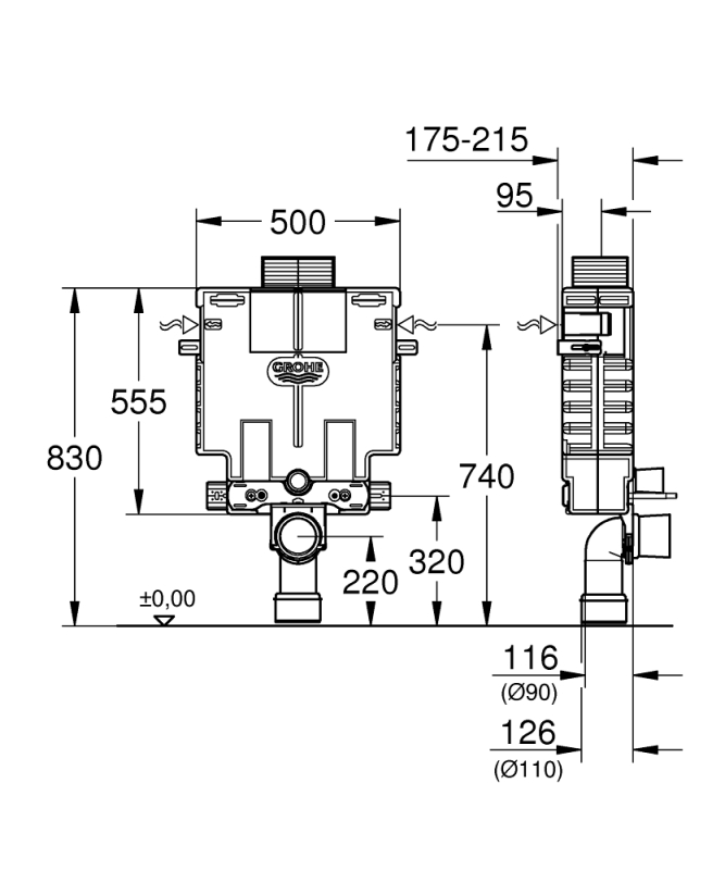 Grohe Uniset Gömme Rezervuar, 0.82 M Montaj Yüksekliği - 38415001 - 3