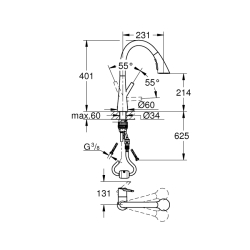 Grohe Zedra Tek Kumandalı Eviye Bataryası - 32294002 - 2