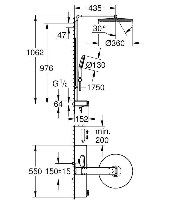 GroheRSH Aqua SmartControl Termostatik Duş Seti (Krom-Siyah) - 4