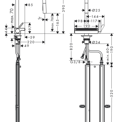 HansGrohe Aquno Select M81 Tek Kollu Eviye Bataryası 170, Çekilebilir El Duşu, 3Jet, Sbox - 73831000 - 2