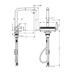 HansGrohe Aquno Select M81 Tek Kollu Eviye Bataryası 250, Çekilebilir Gaga, 2Jet - 73836000 - 2