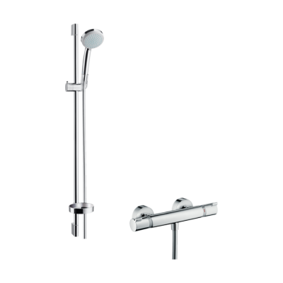 HansGrohe Croma 100 Aplike Duş Sistemi Vario, Ecostat Comfort Termostat Ve 90 Cm Duş Barı İle - 27035000 - 1